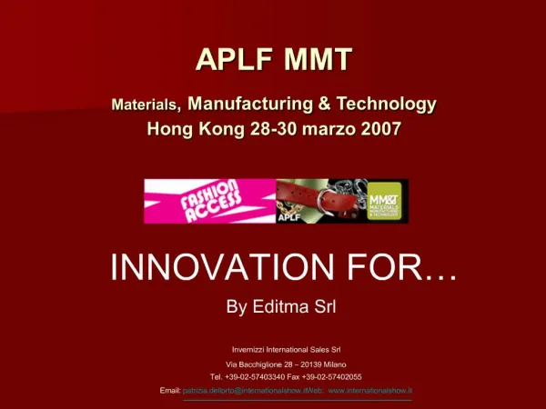 APLF MMT Materials, Manufacturing Technology Hong Kong 28-30 marzo 2007