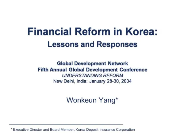 Financial Reform in Korea: Lessons and Responses
