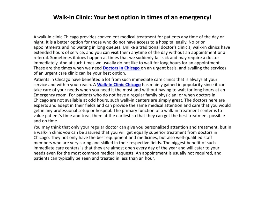 walk in clinic your best option in times of an emergency