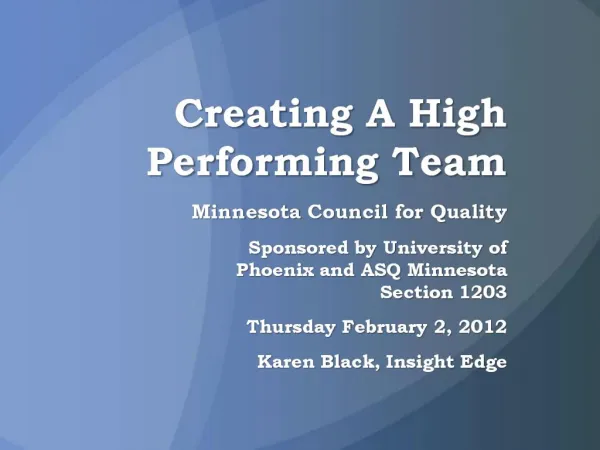 Creating A High Performing Team