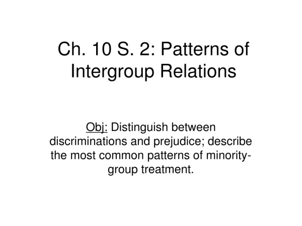 Ch. 10 S. 2: Patterns of Intergroup Relations