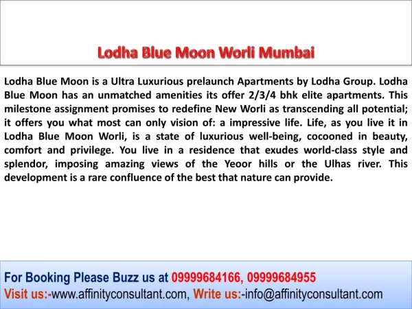 Lodha Blue Moon Most Awaited Project @09999684166@