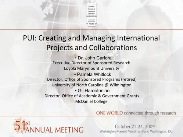 PUI: Creating and Managing International Projects and Collaborations
