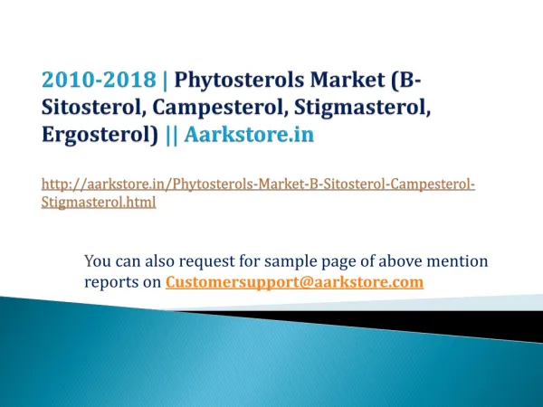 Phytosterols Market (B-Sitosterol, Campesterol, Stigmasterol