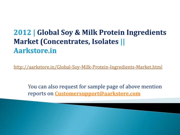 Global Soy & Milk Protein Ingredients Market (Concentrates,
