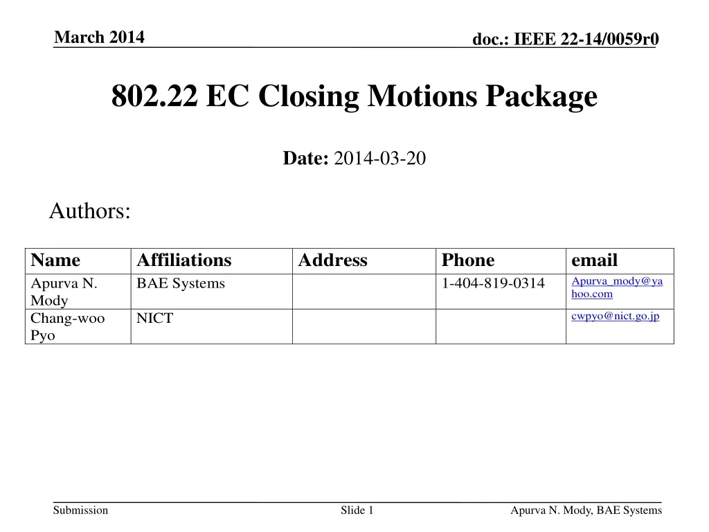 802 22 ec closing motions package