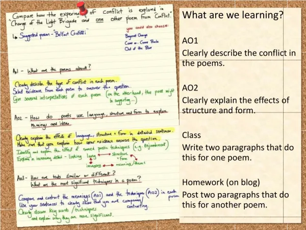 What are we learning? AO1 Clearly describe the conflict in the poems. AO2