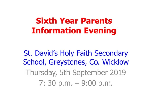 Sixth Year Parents Information Evening