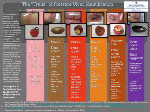 The Fruits of Pressure Ulcer Identification Rebecca Mackintosh, RN, BSN, CWCN and Annette Gwilliam, RN, BSN,