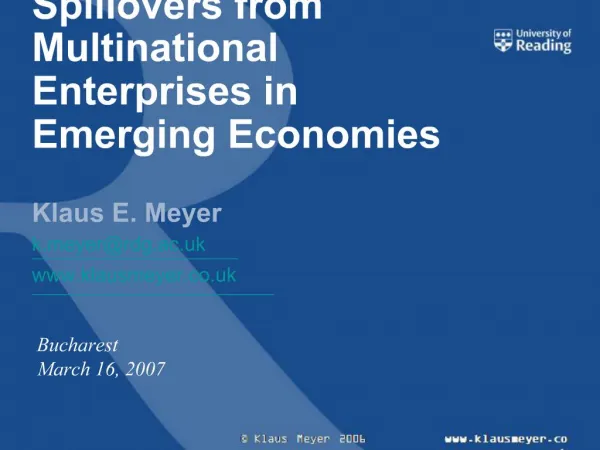 Spillovers from Multinational Enterprises in Emerging Economies