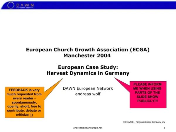 European Church Growth Association ECGA Manchester 2004 European Case Study: Harvest Dynamics in Germany