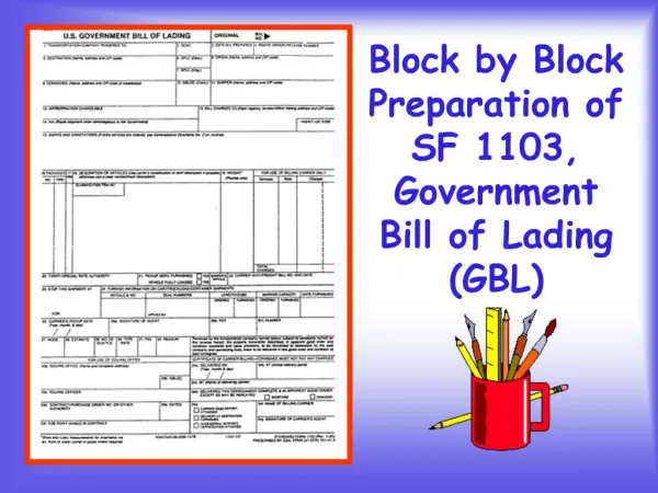 Block by Block Preparation of SF 1103, Government Bill of Lading GBL