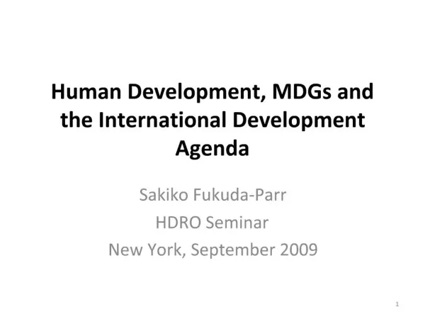 Human Development, MDGs and the International Development Agenda