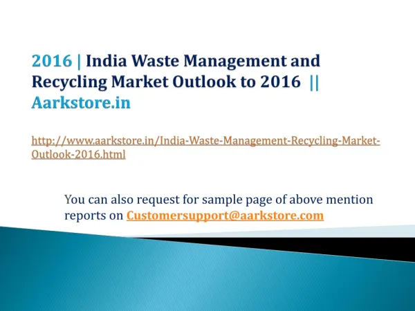India Waste Management and Recycling Market Outlook to 2016