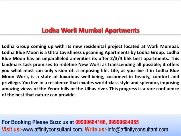 Lodha Worli, Lodha Worli Mumbai, Lodha Worli Apartments