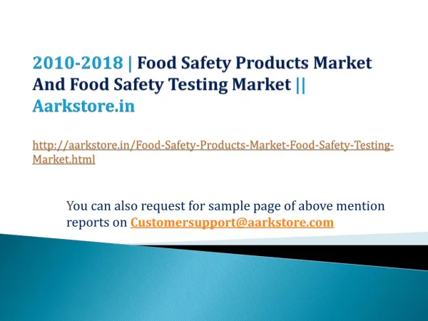  Food Safety Products Market And Food Safety Testing Market