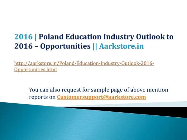  Poland Education Industry Outlook to 2016 - Opportunities a