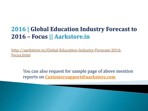 Global Education Industry Forecast to 2016 - Focus