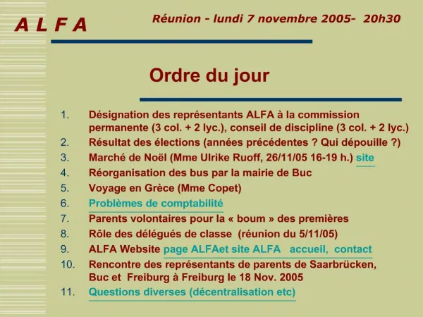 R union - lundi 7 novembre 2005 - 20h30