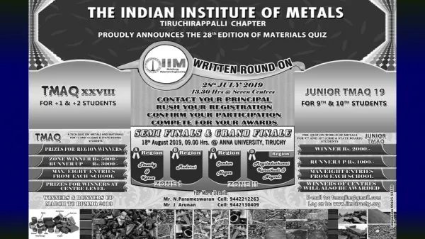 THE INDIAN INSTITUTE OF METALS TIRUCHIRAPPALLI CHAPTER SOLICITS YOUR SUPPORT FOR THE