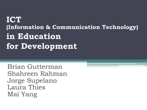 ICT Information Communication Technology in Education for Development