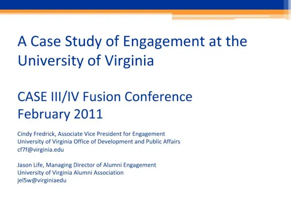 A Case Study of Engagement at the University of Virginia CASE III