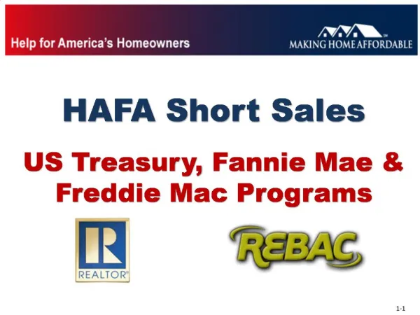 HAFA Short Sales US Treasury, Fannie Mae Freddie Mac Programs