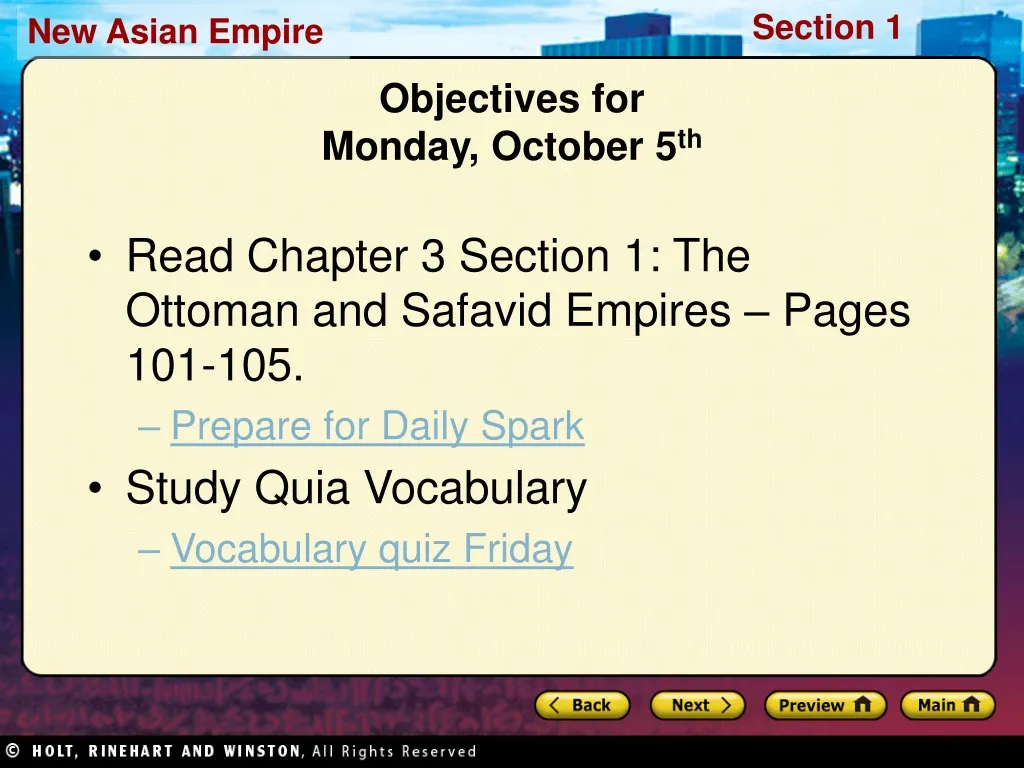 objectives for monday october 5 th