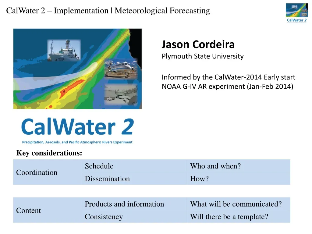 calwater 2 implementation meteorological