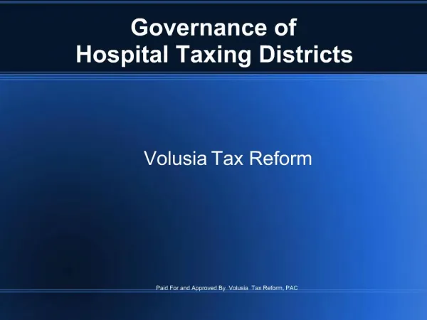 Governance of Hospital Taxing Districts