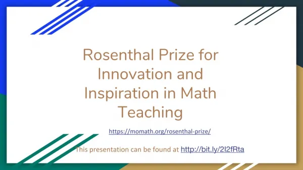 Rosenthal Prize for Innovation and Inspiration in Math Teaching