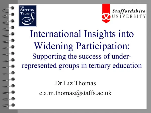International Insights into Widening Participation: Supporting the success of under-represented groups in tertiary educa