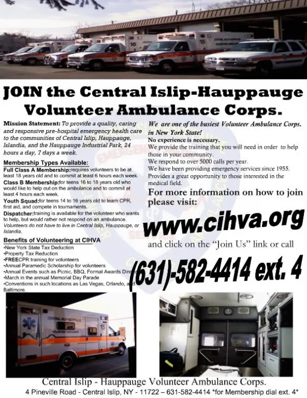 JOIN the Central Islip-Hauppauge Volunteer Ambulance Corps.
