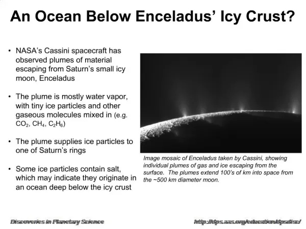 An Ocean Below Enceladus Icy Crust