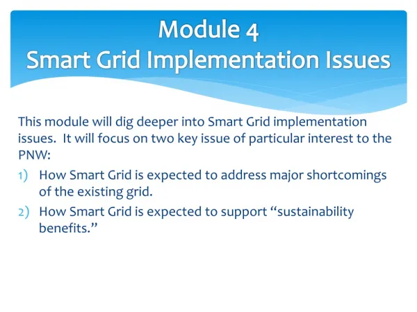 Module 4 Smart Grid Implementation Issues