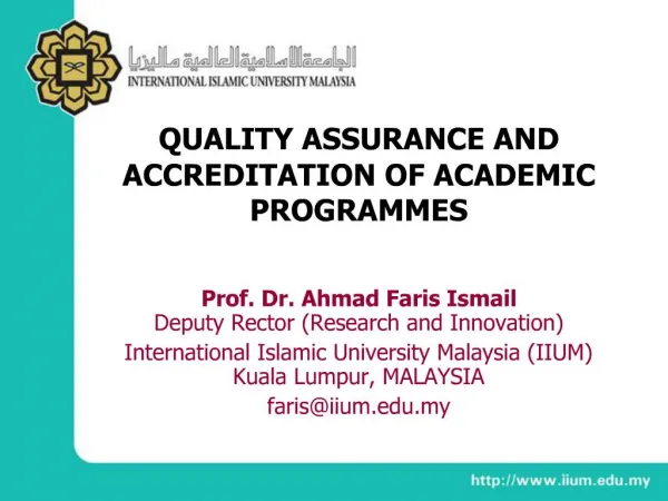 QUALITY ASSURANCE AND ACCREDITATION OF ACADEMIC PROGRAMMES