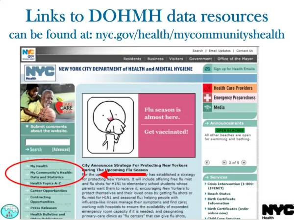 Links to DOHMH data resources can be found at: nyc