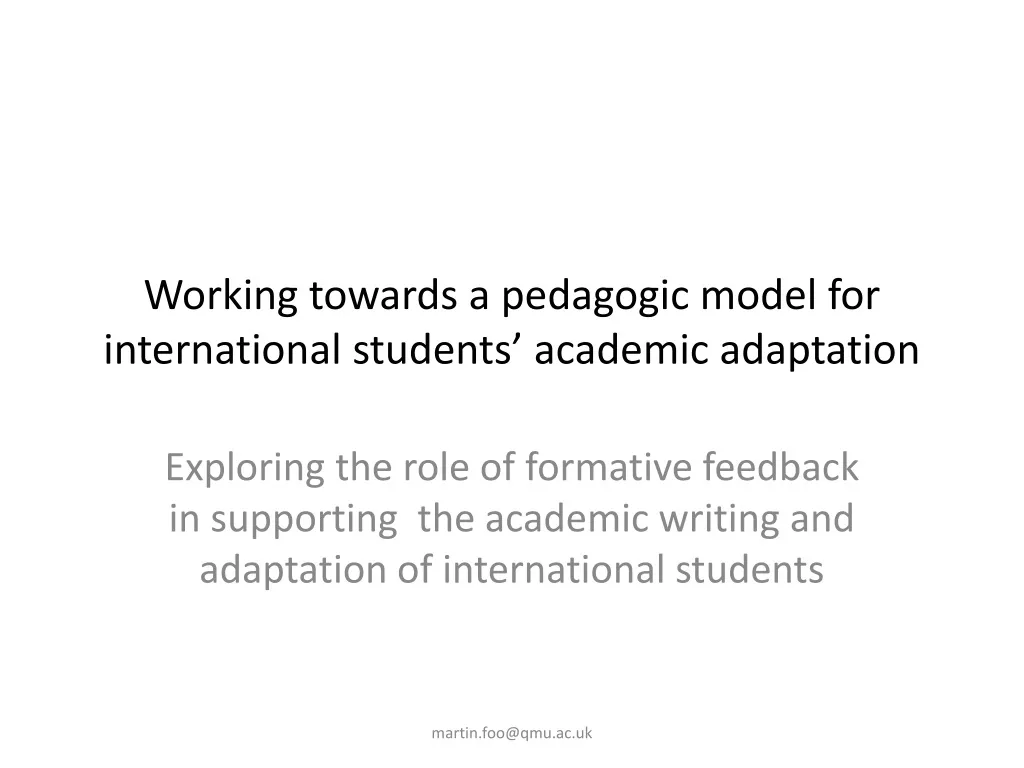 working towards a pedagogic model for international students academic adaptation