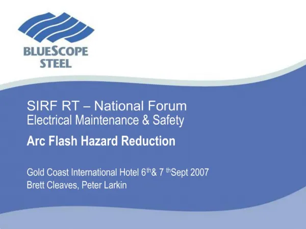 SIRF RT National Forum Electrical Maintenance Safety Arc Flash Hazard Reduction Gold Coast International Hote