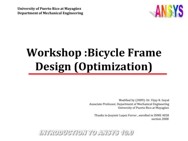 Workshop :Bicycle Frame Design Optimization