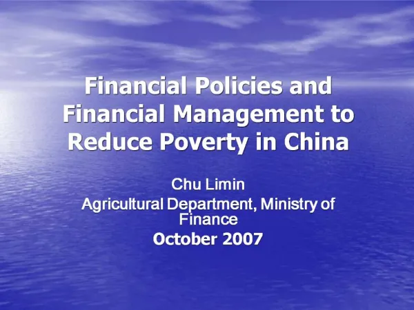 Financial Policies and Financial Management to Reduce Poverty in China