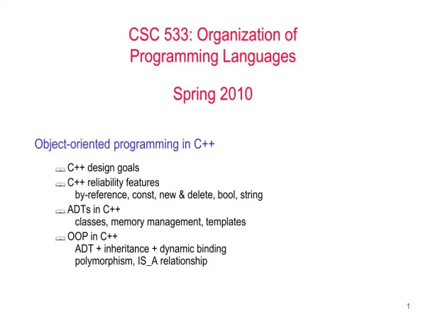 CSC 533: Organization of Programming Languages Spring 2010