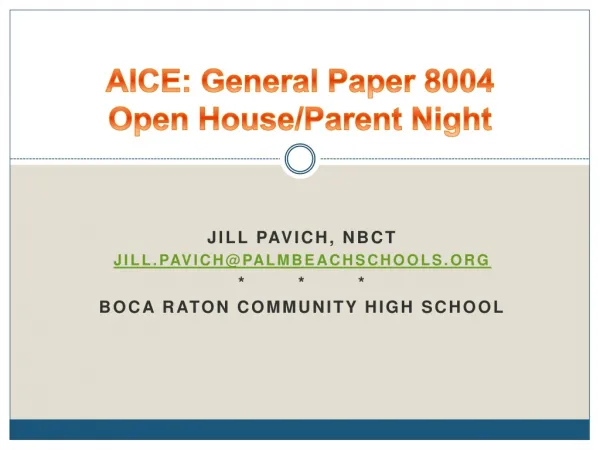 AICE: General Paper 8004 Open House/Parent Night