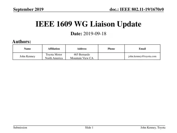 IEEE 1609 WG Liaison Update