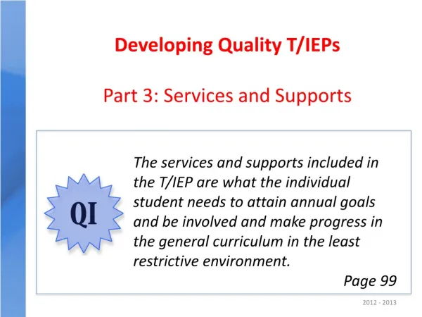 Developing Quality T/IEPs Part 3 : Services and Supports