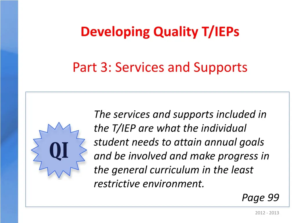 developing quality t ieps part 3 services and supports