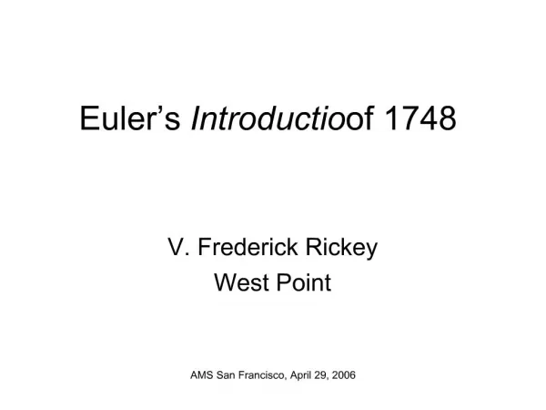 Euler s Introductio of 1748