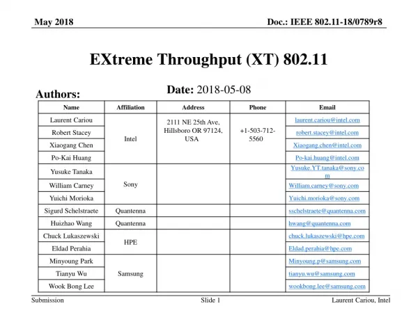 EXtreme Throughput (XT) 802.11