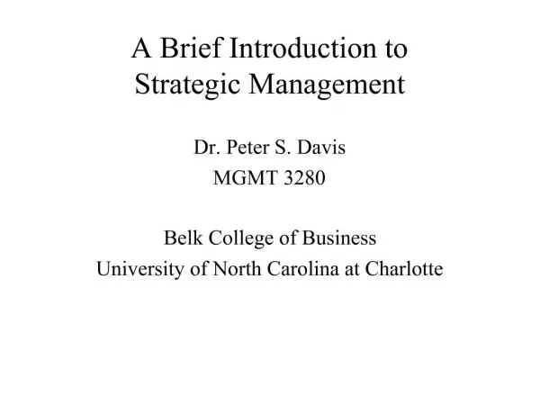 A Brief Introduction to Strategic Management