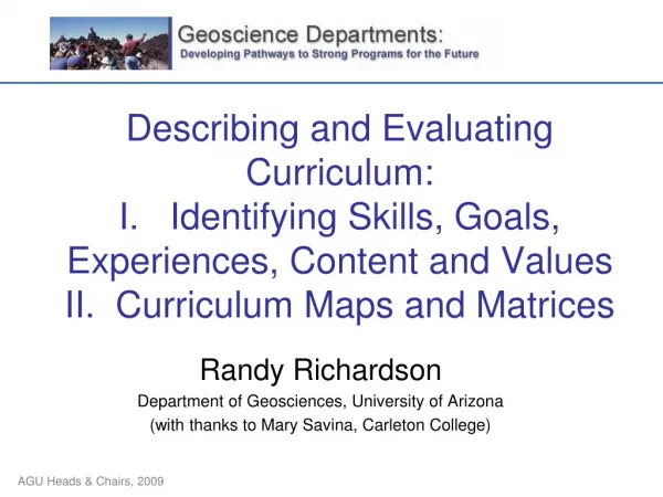 Randy Richardson Department of Geosciences, University of Arizona